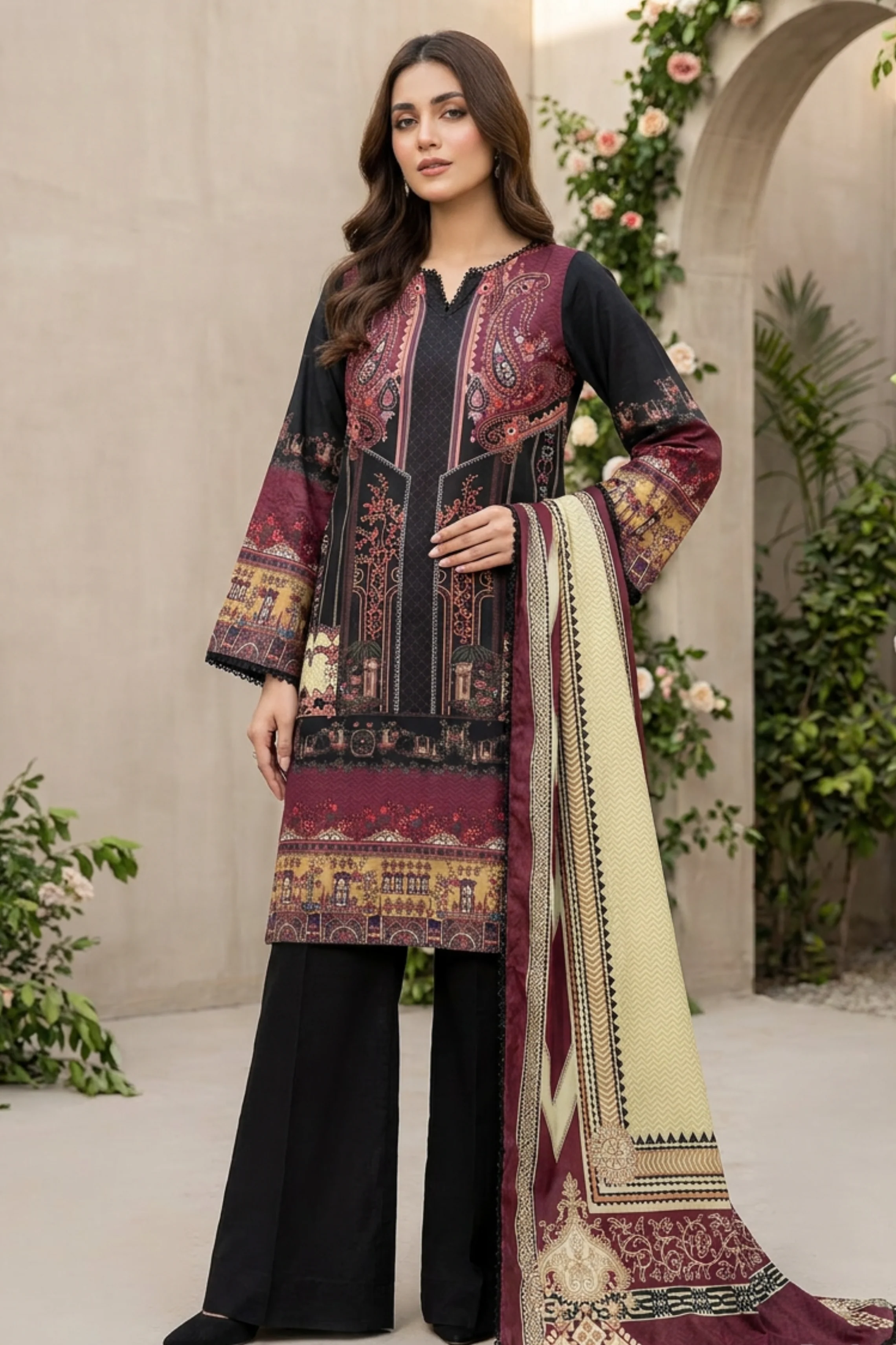 Motif Printed Cambric Suit-014 - Image 2
