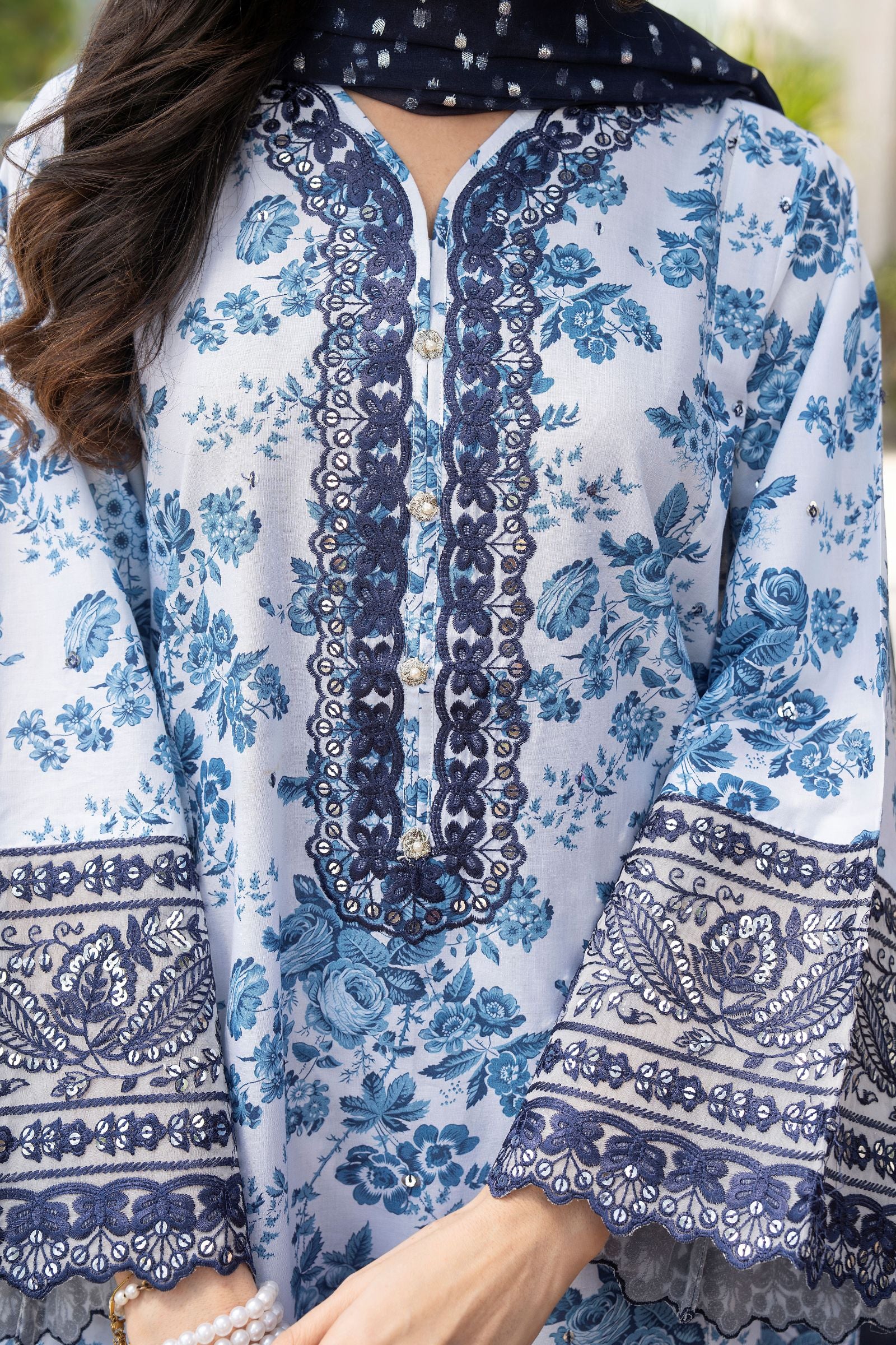 Motif Printed Embroidered Cambric Suit-052 - Image 2
