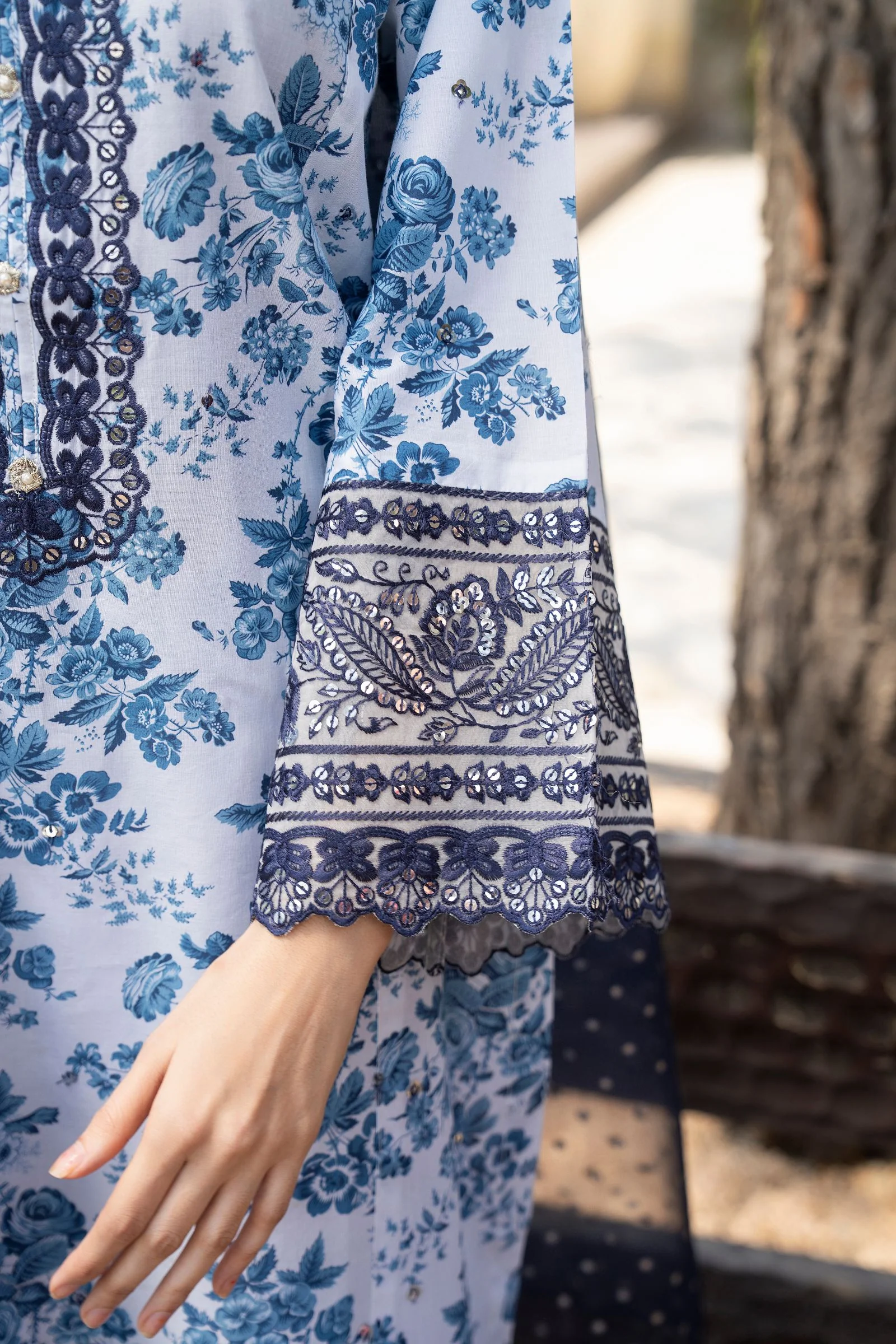 Motif Printed Embroidered Cambric Suit-052 - Image 3