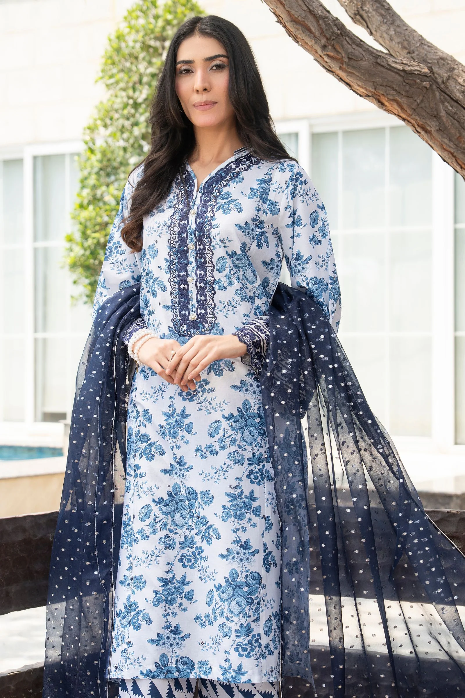 Motif Printed Embroidered Cambric Suit-052 - Image 5
