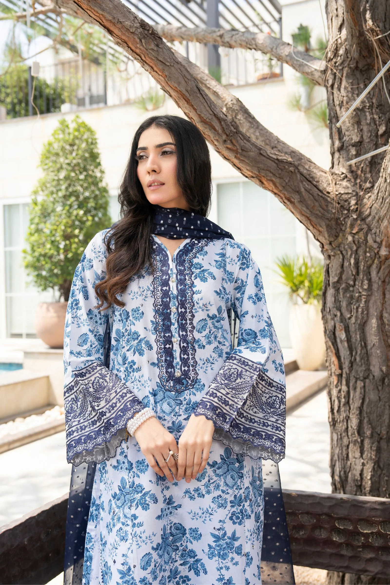 Motif Printed Embroidered Cambric Suit-052 - Image 6