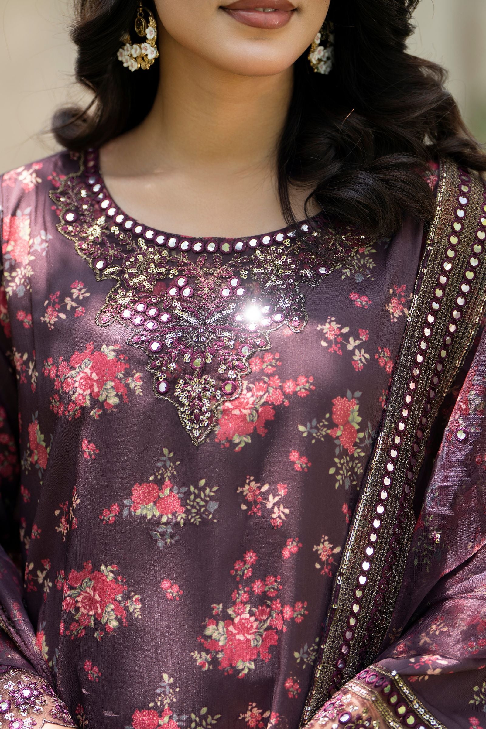 Motif Printed Raw Silk Suit-4114 - Image 2