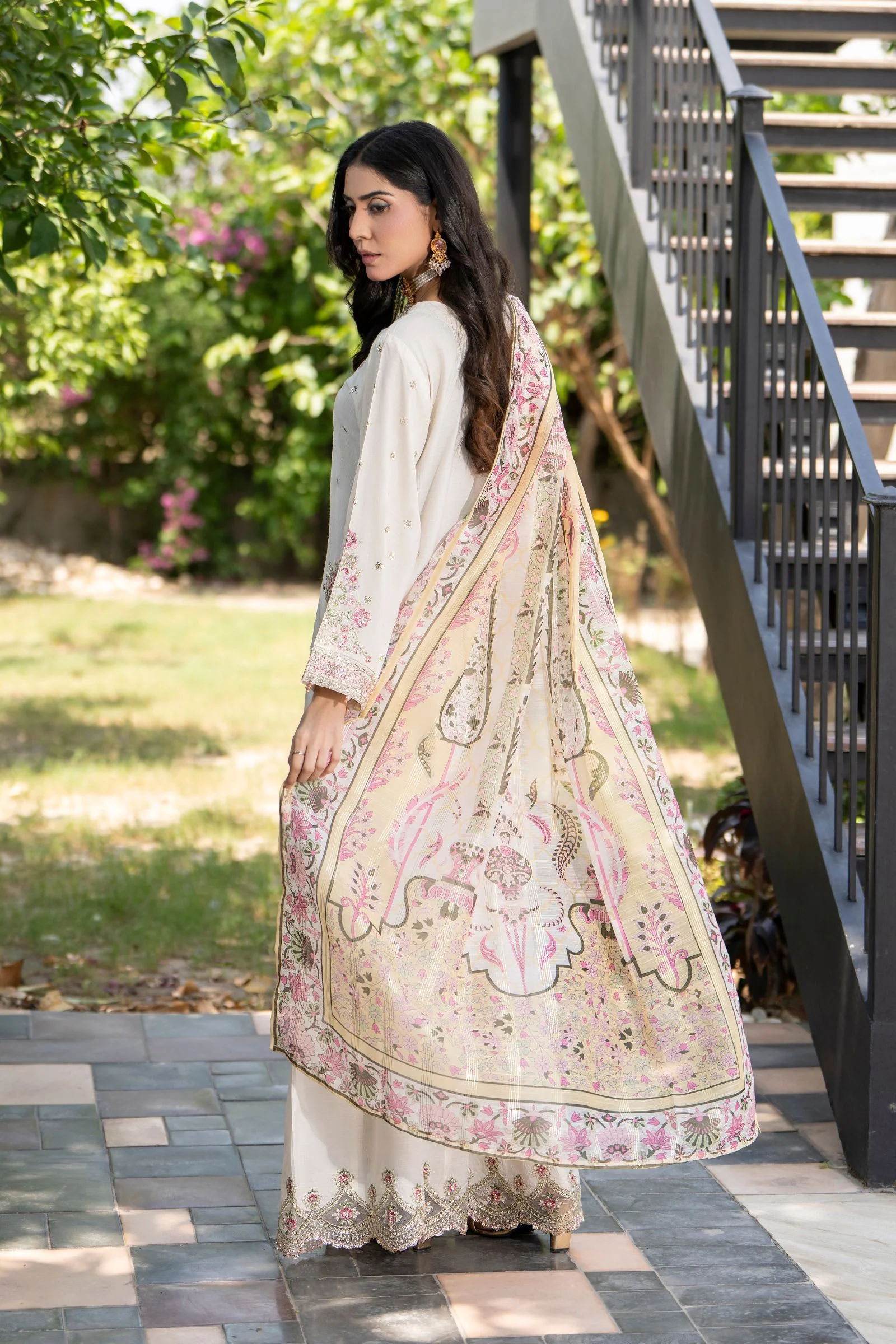 Motif Raw Silk Embroidered Suit-4095 - Image 5