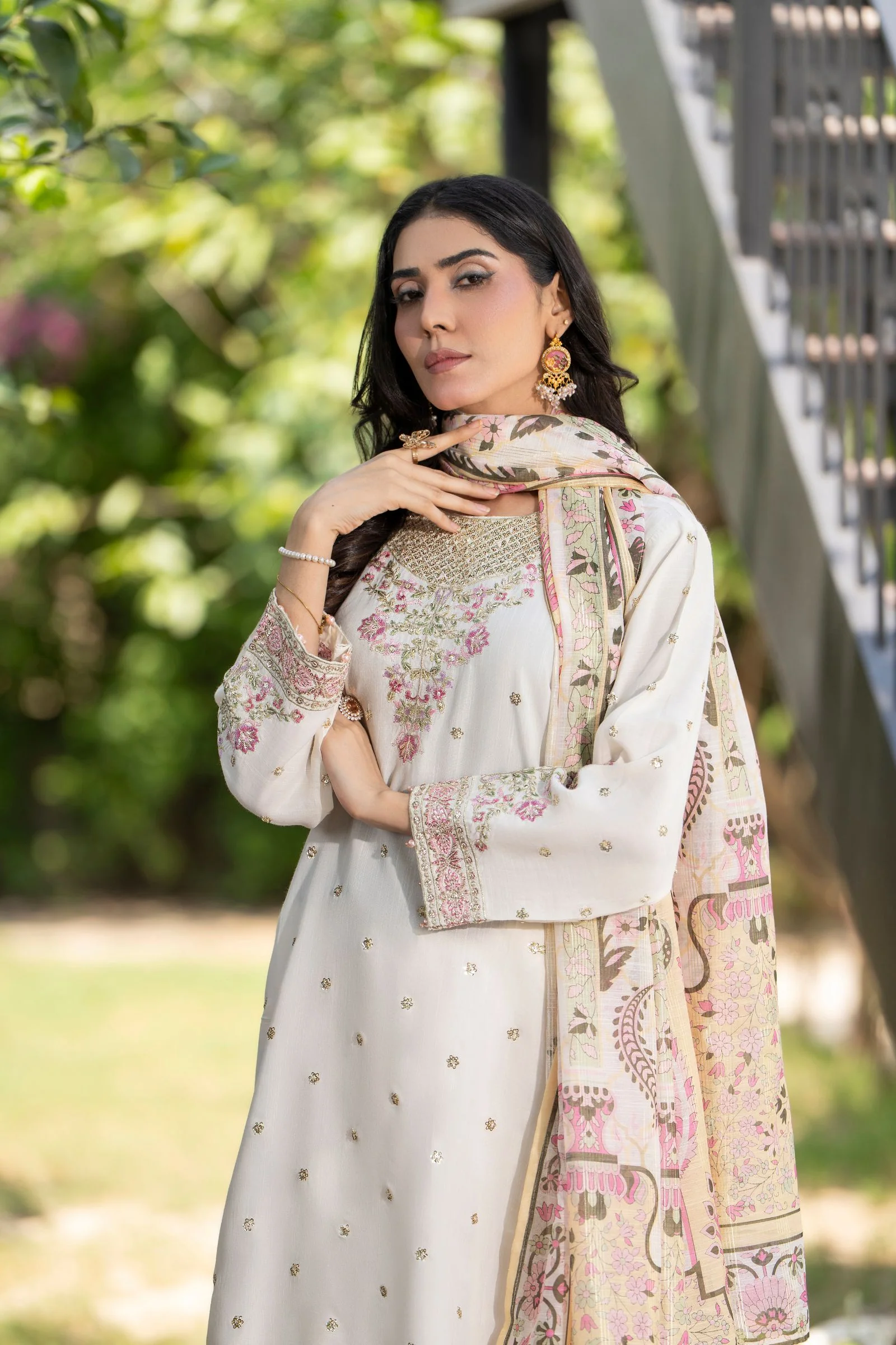 Motif Raw Silk Embroidered Suit-4095 - Image 7
