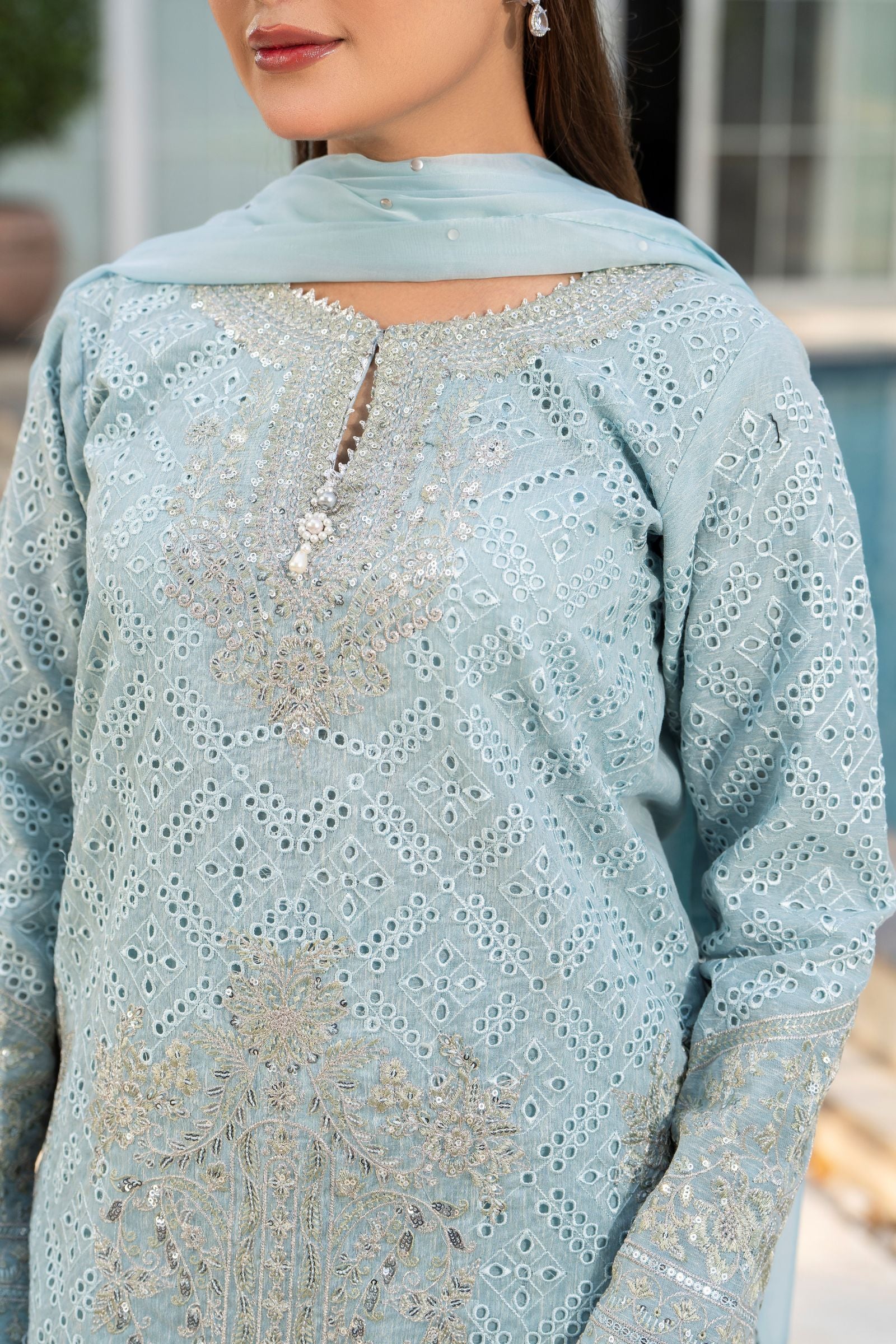 Motif Silk Cotton Embroidered Suit-4084 - Image 2