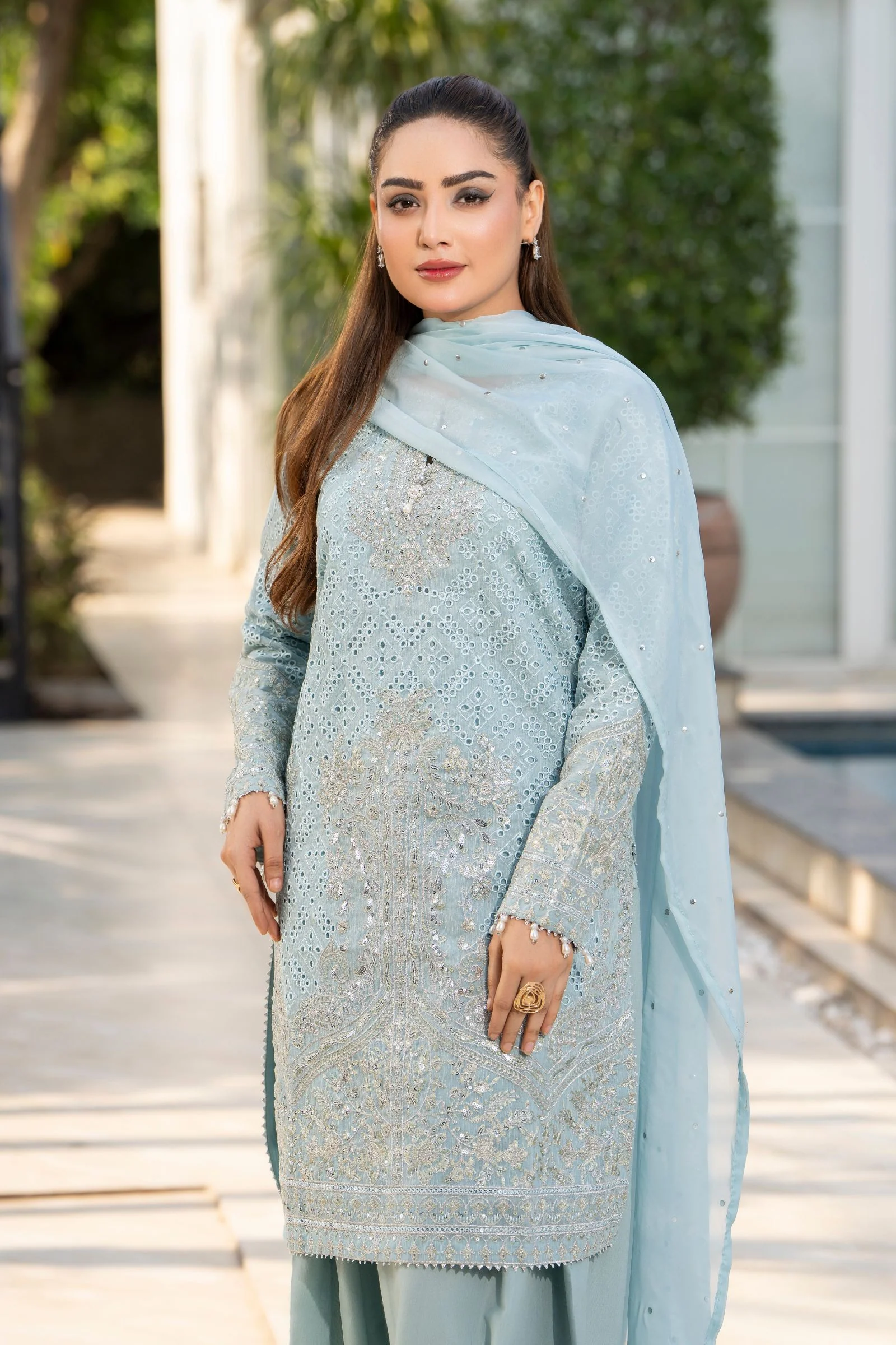 Motif Silk Cotton Embroidered Suit-4084 - Image 3