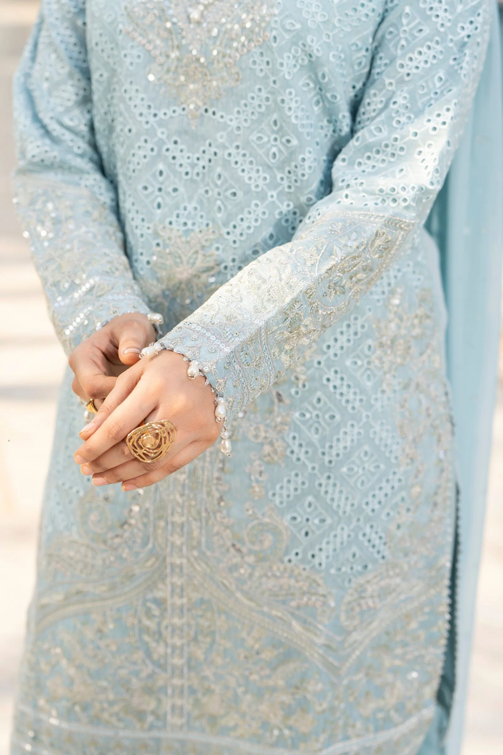 Motif Silk Cotton Embroidered Suit-4084 - Image 4