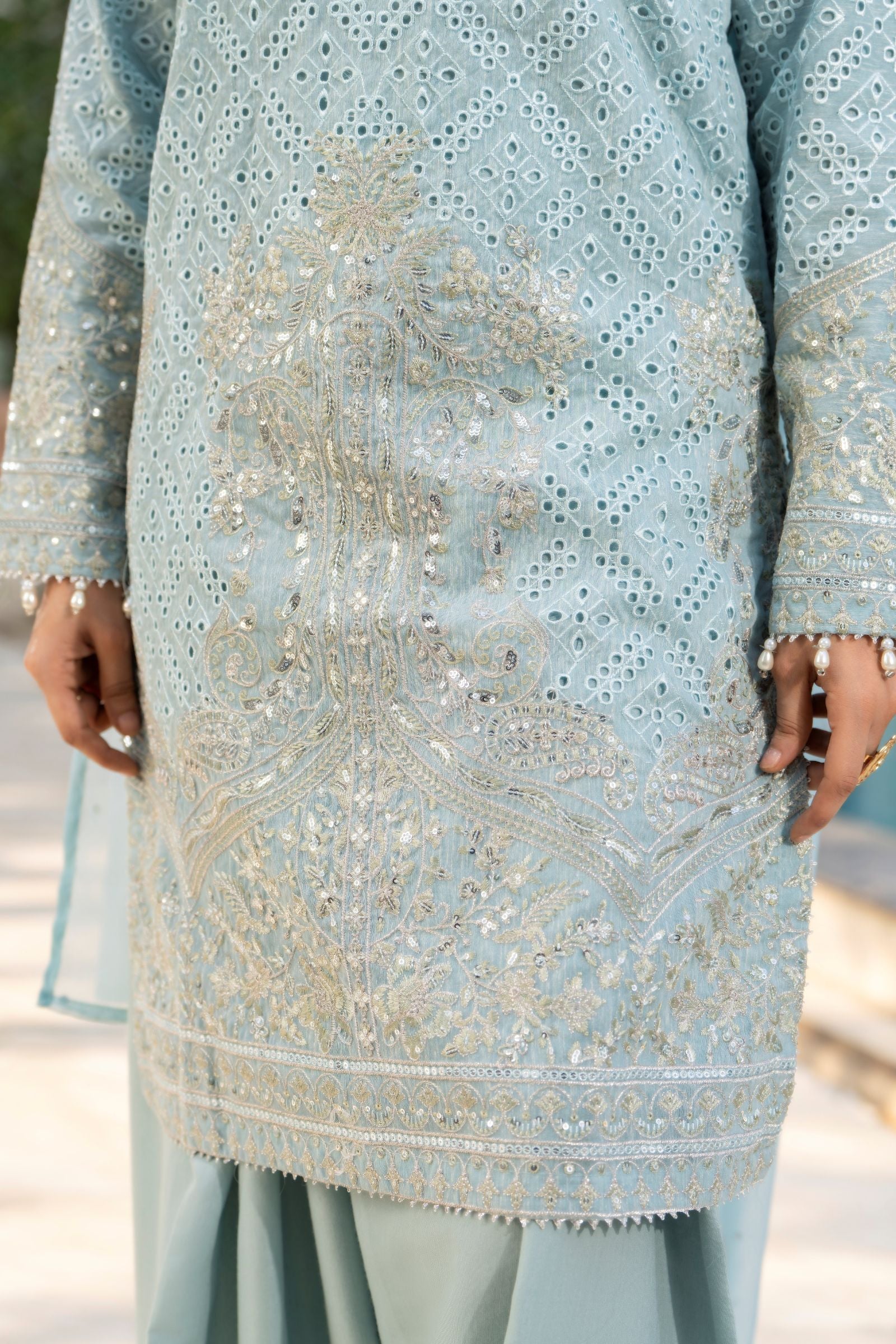Motif Silk Cotton Embroidered Suit-4084 - Image 5