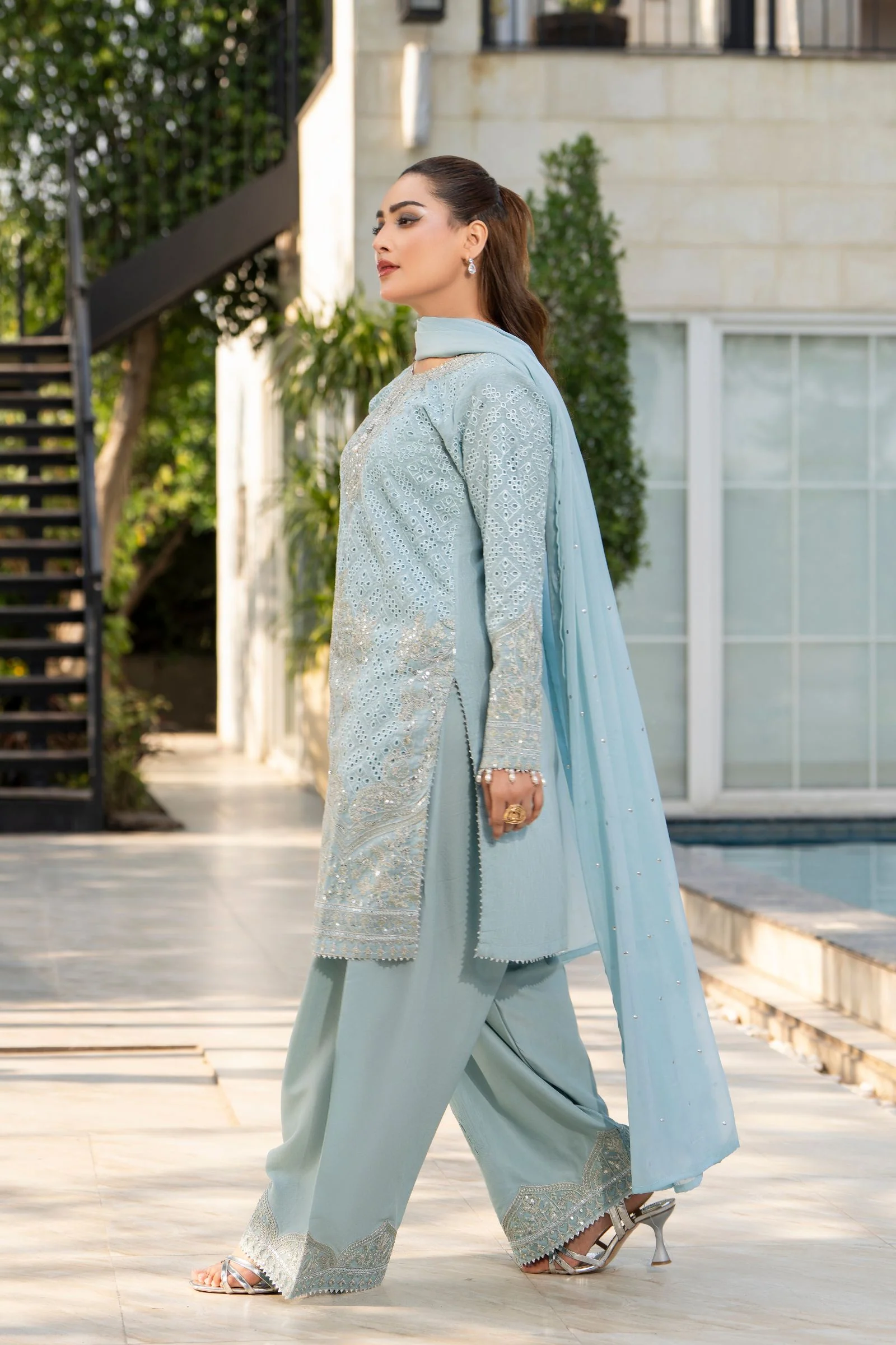 Motif Silk Cotton Embroidered Suit-4084 - Image 6