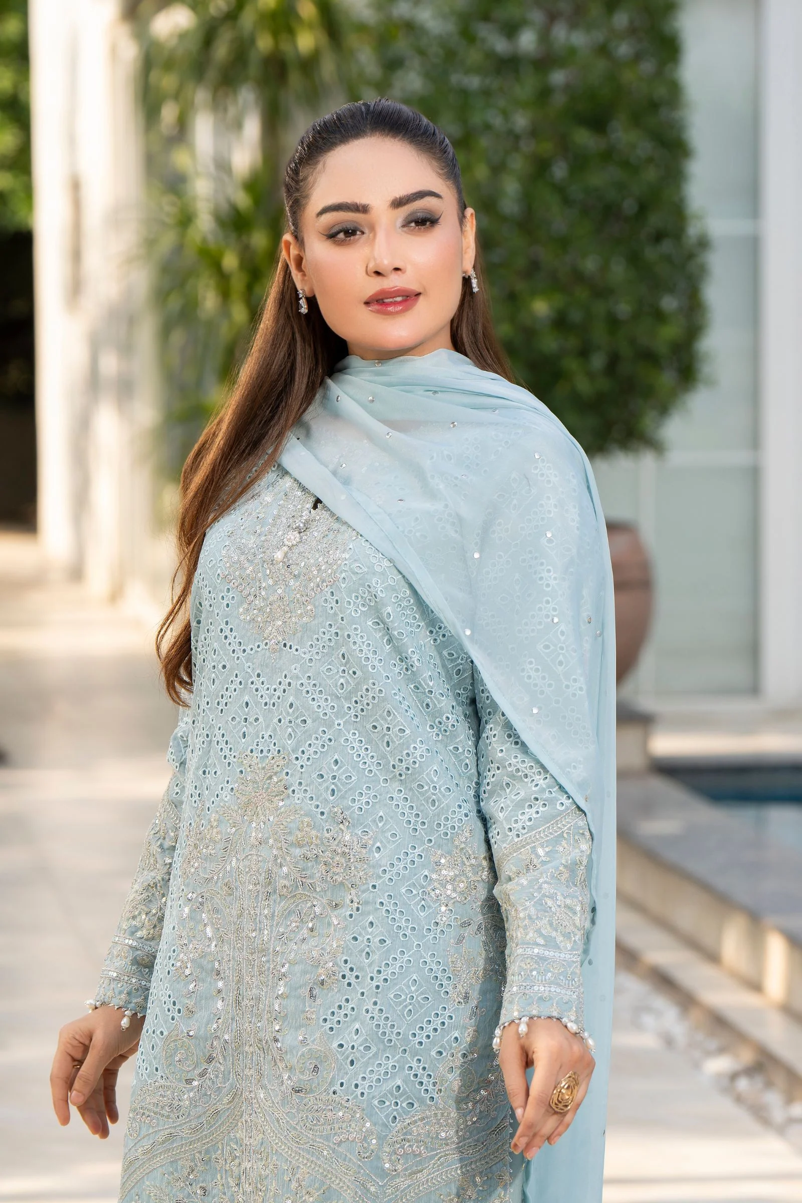 Motif Silk Cotton Embroidered Suit-4084 - Image 7