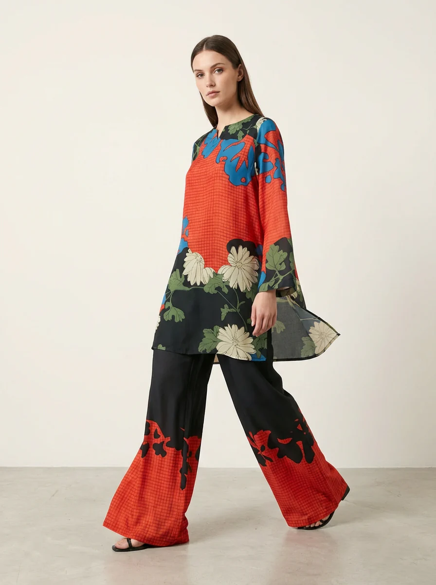 Motif Silk Printed Co-ord Set-051 - Image 2