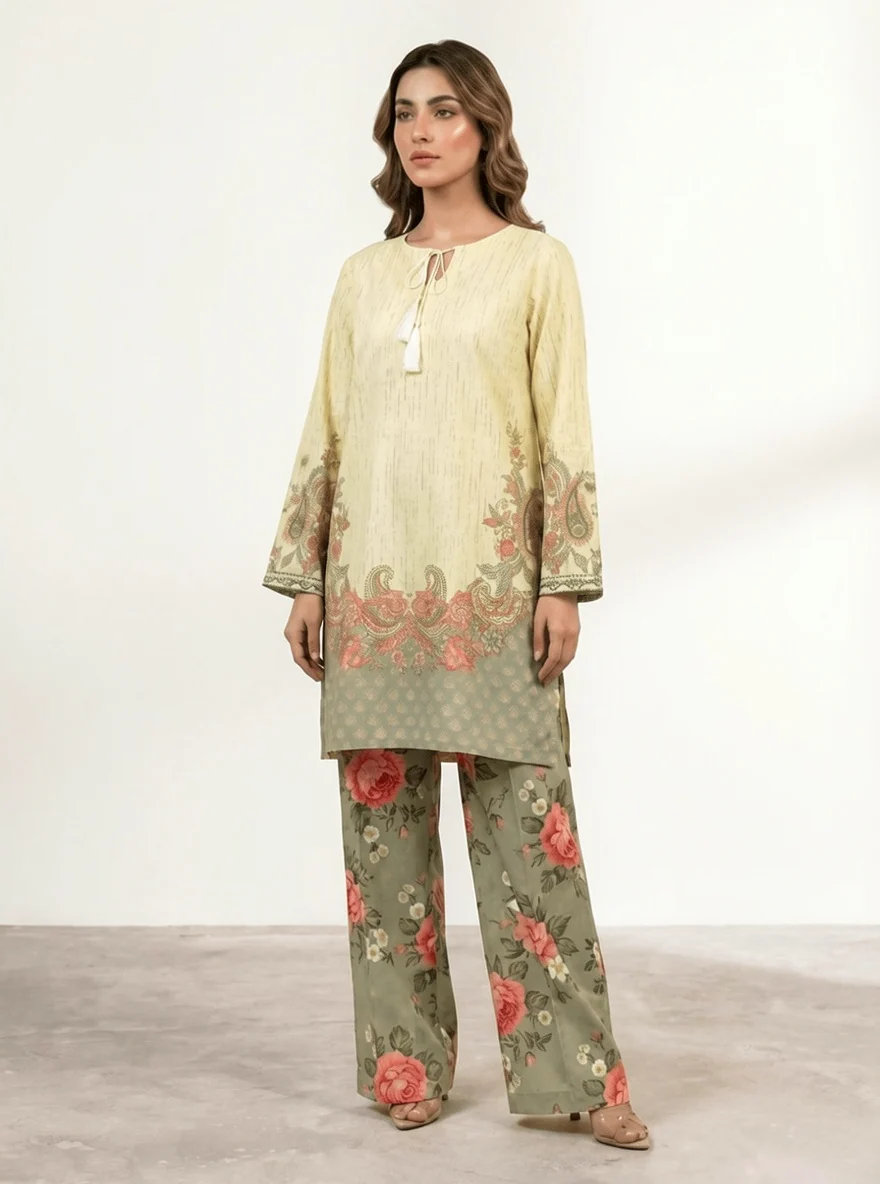 Motif Raw Silk Printed Co-ord Set-060 - Image 2
