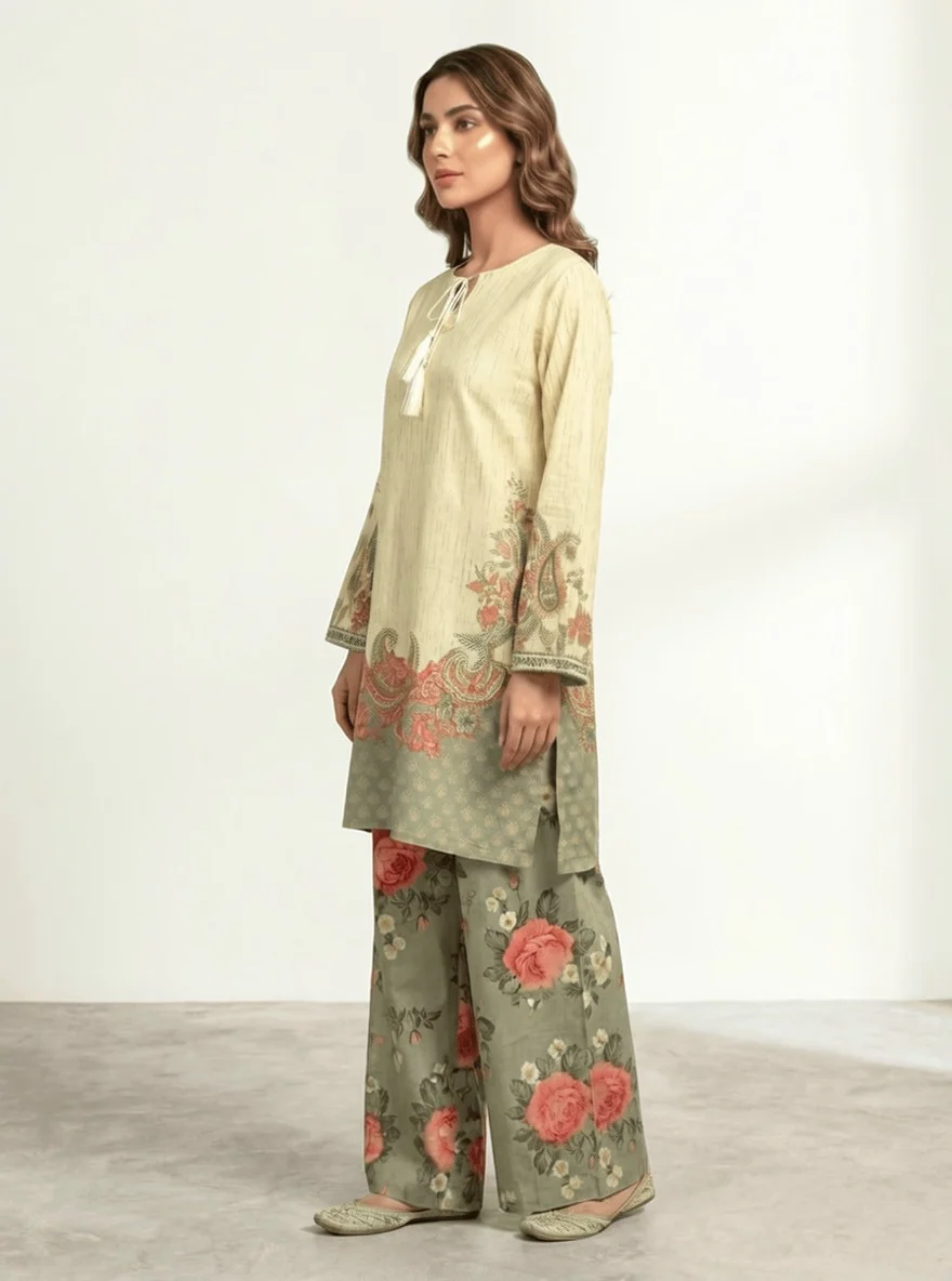 Motif Raw Silk Printed Co-ord Set-060 - Image 3