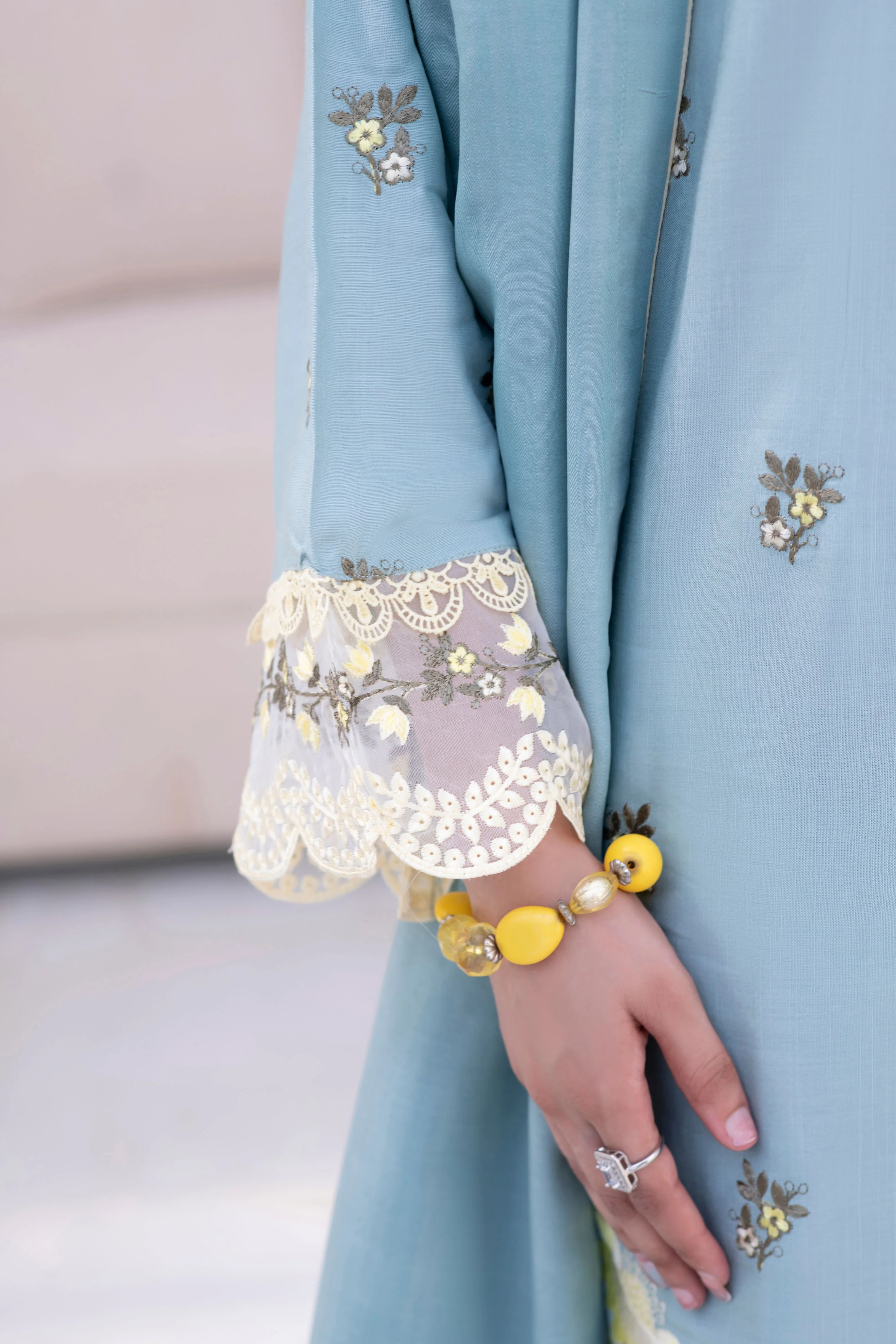 Motif Slub Linen Embroidered Suit-051 - Image 6