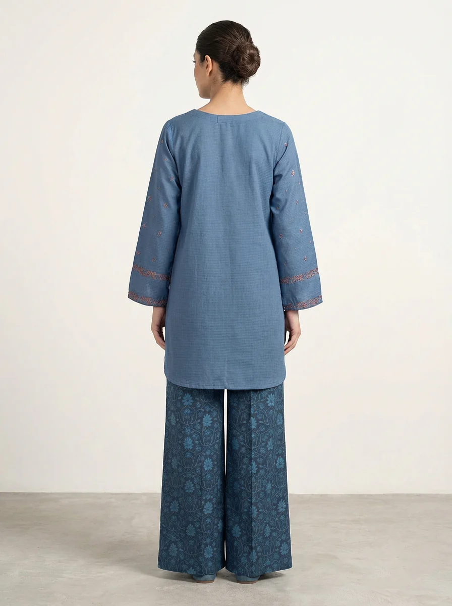 Motif Solid Embroidered Co-ord Set-017 - Image 2