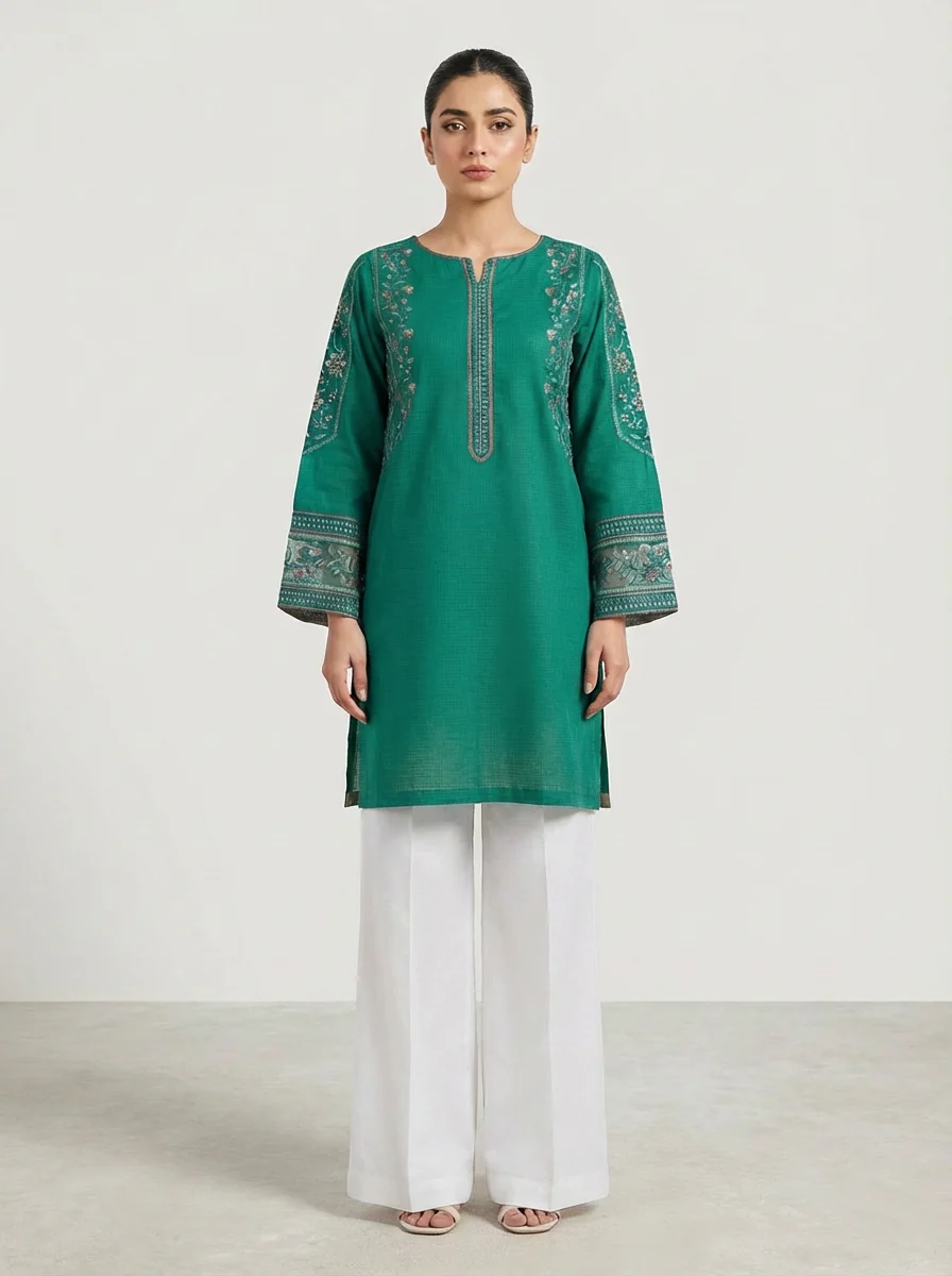 Motif Solid Embroidered Co-ord Set-217