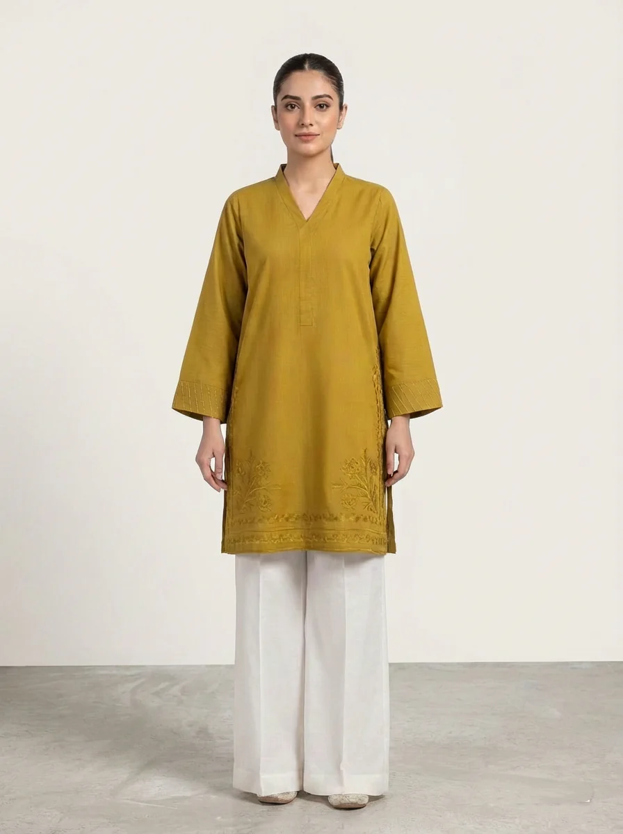 Motif Solid Embroidered Kurta-058