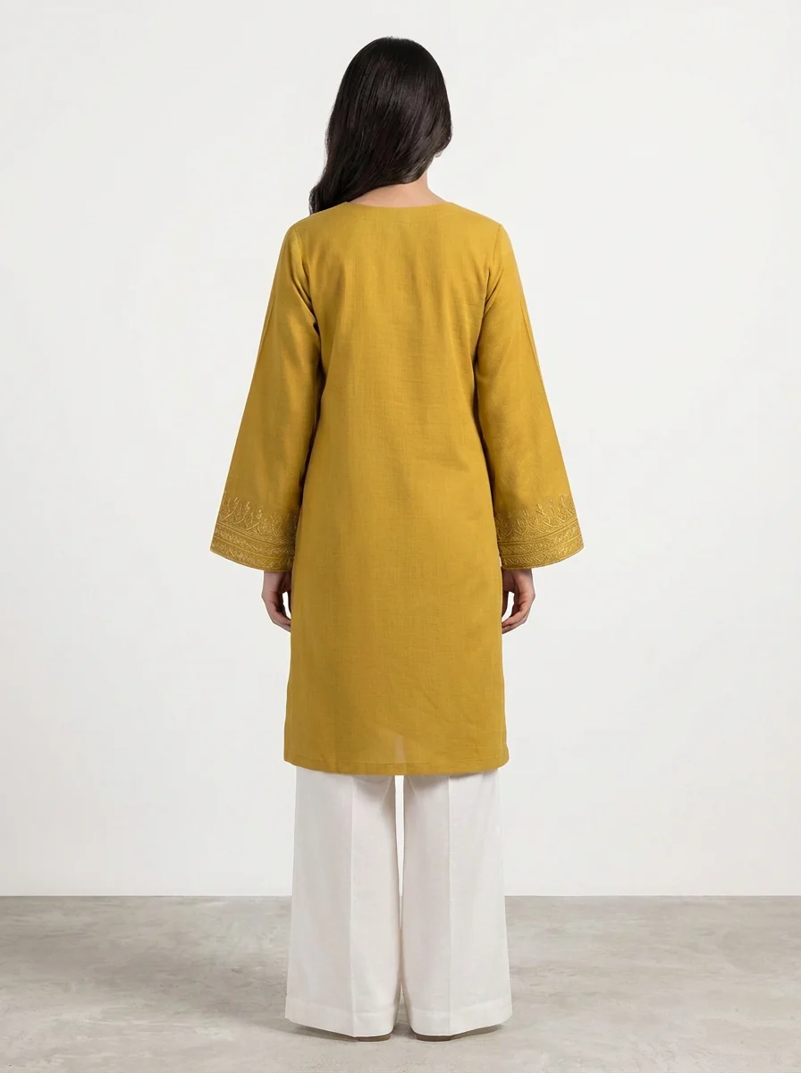 Motif Solid Embroidered Kurta-058 - Image 2