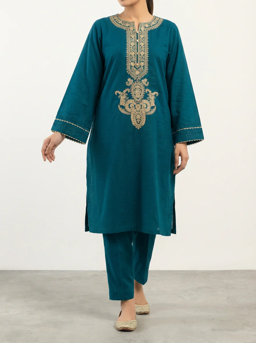 Motif Solid Embroidered Kurta-069 - Image 2