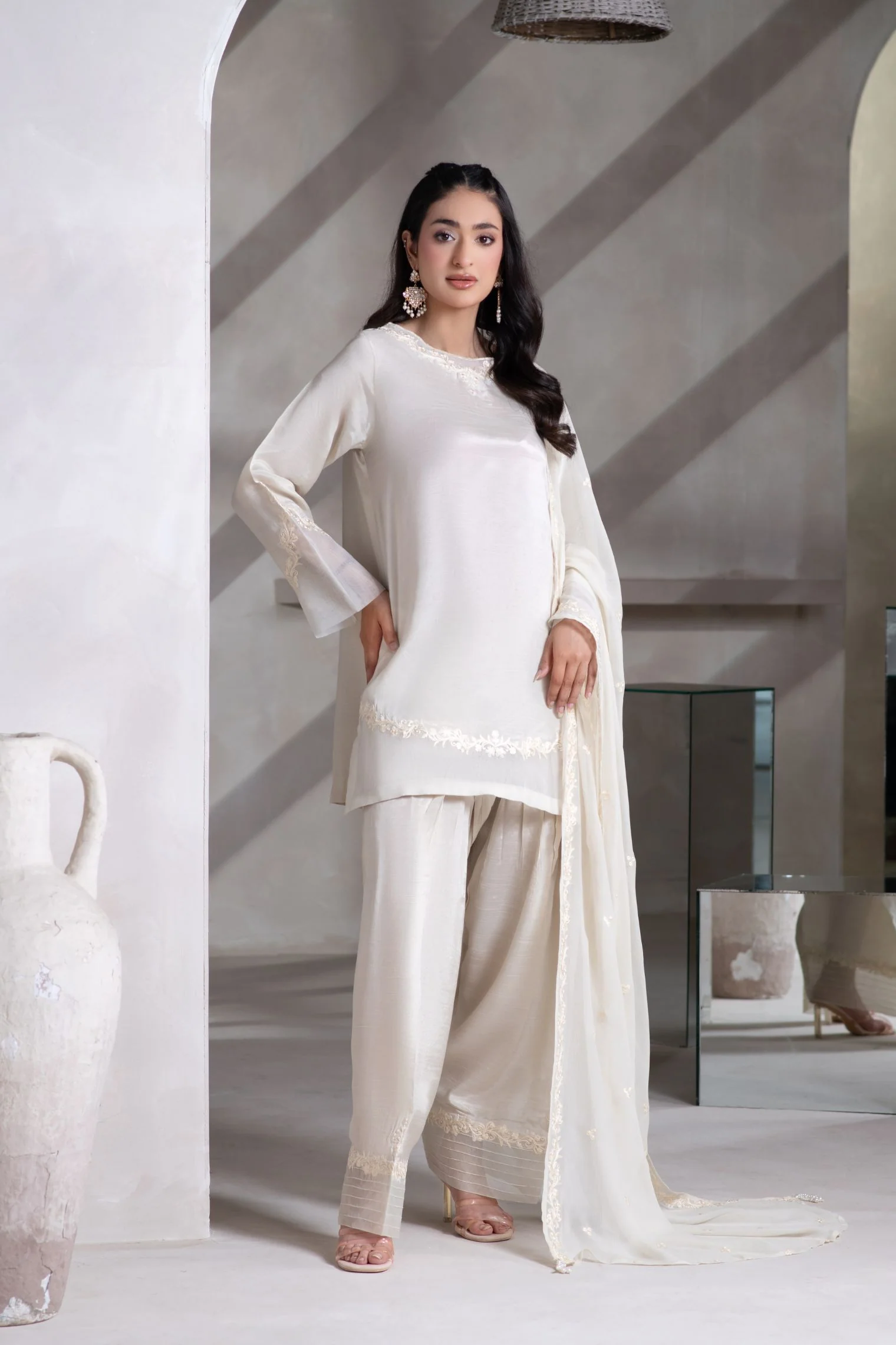 Motif Solid Embroidered Suit-036