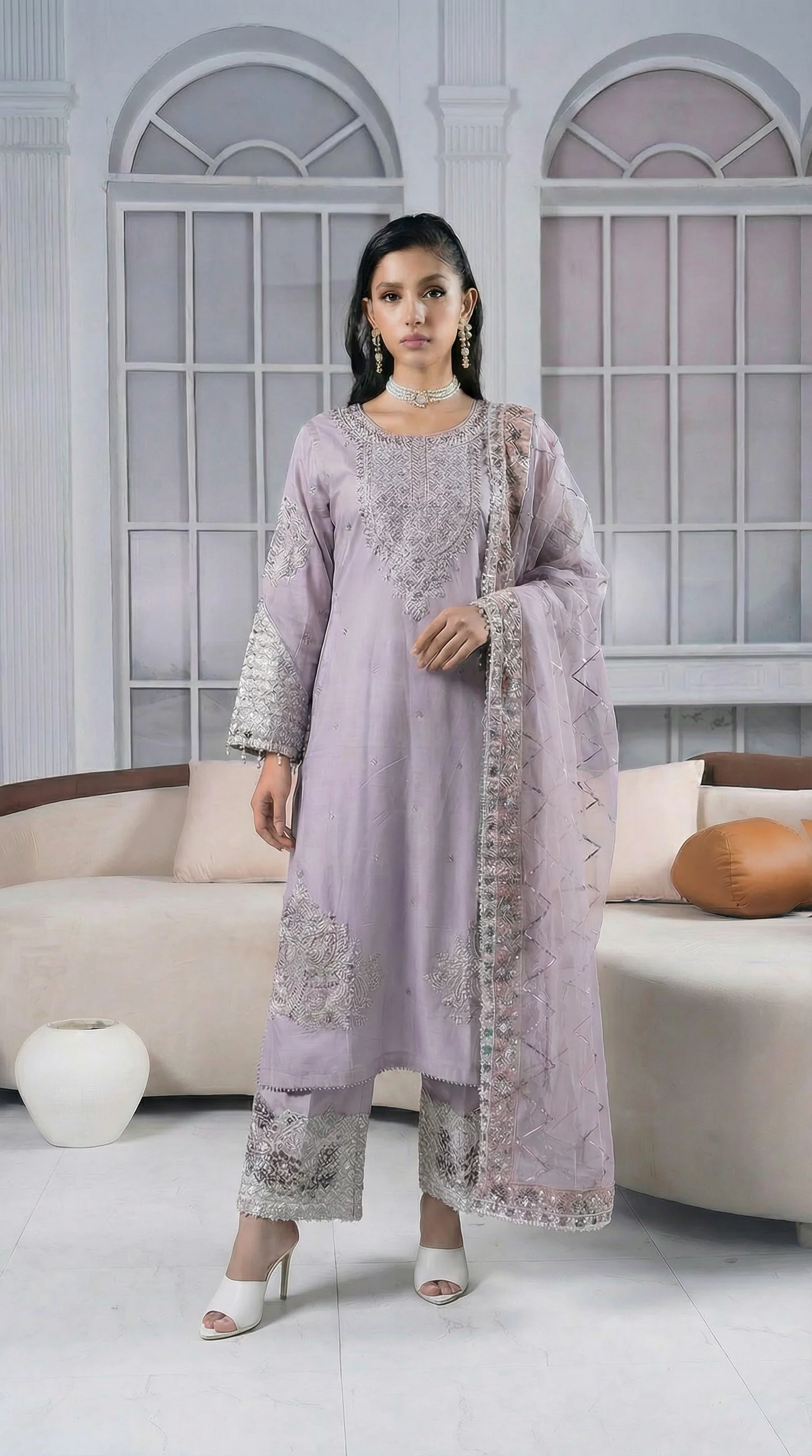 Motif Viscose Embroidered Suit-3961